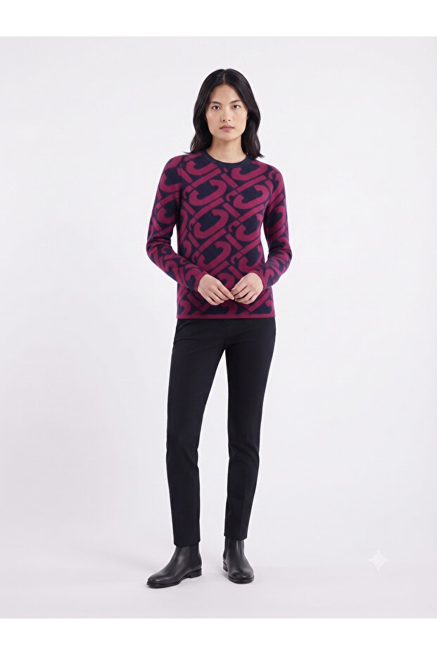 Women's Burgundy Patterned Knitwear Sweater