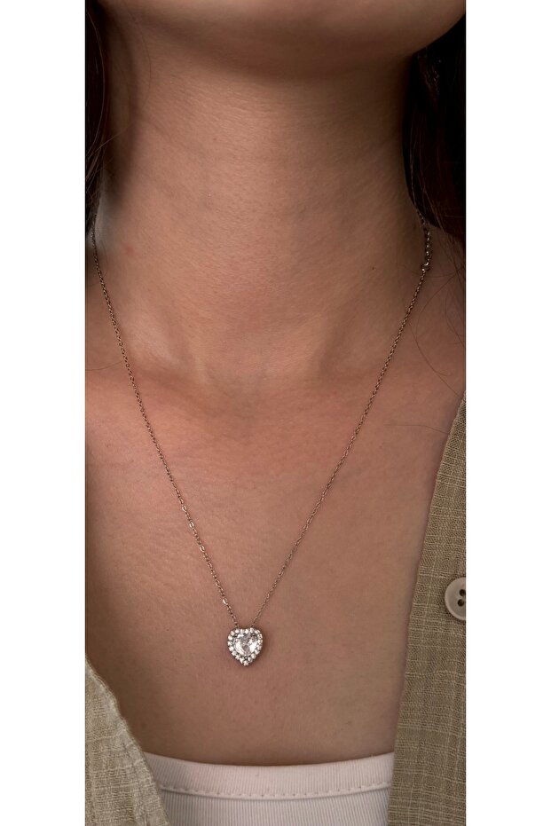 Single Stone Heart Steel Necklace