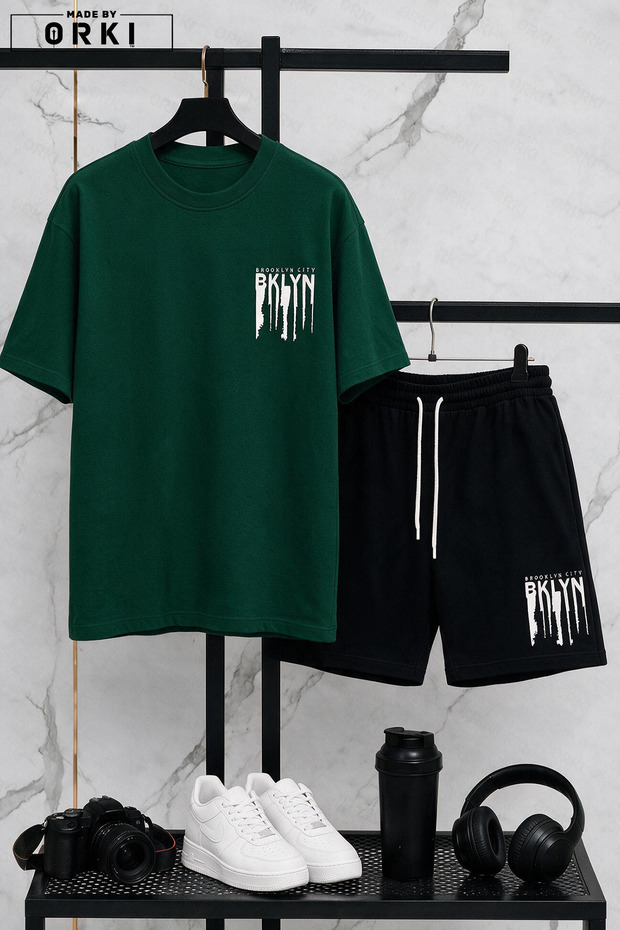 Bklyn Printed Cotton Fabric Men's T-Shirt-Shorts Set