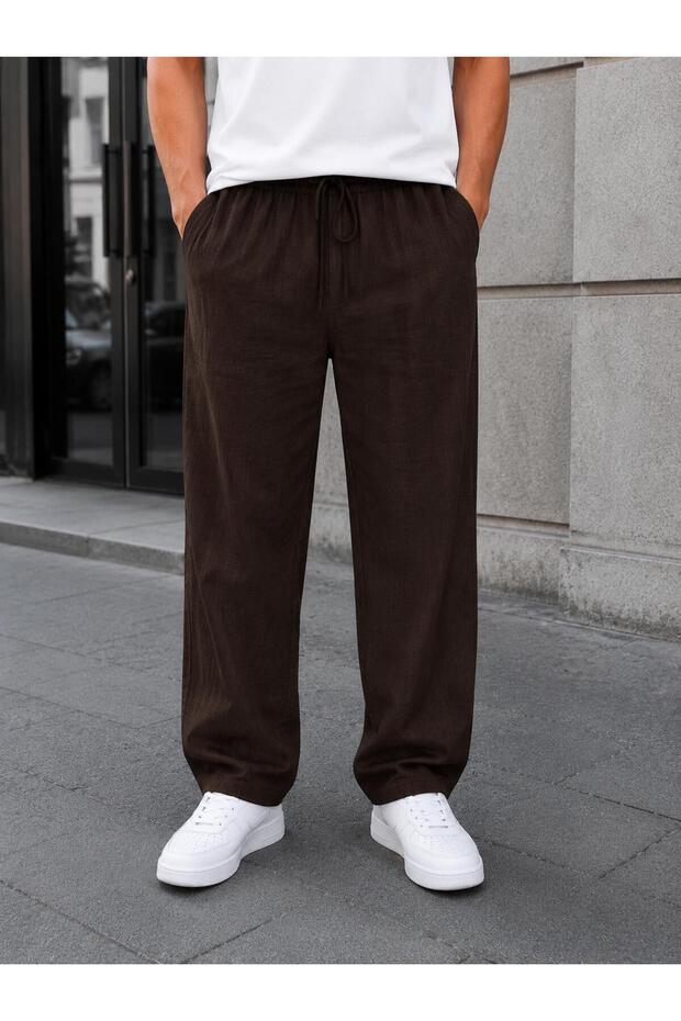 Men's Summer Raw Linen Baggy Pants Anti-Sweat Anti-Shrink (Sturdy Fabric Does Not Break)