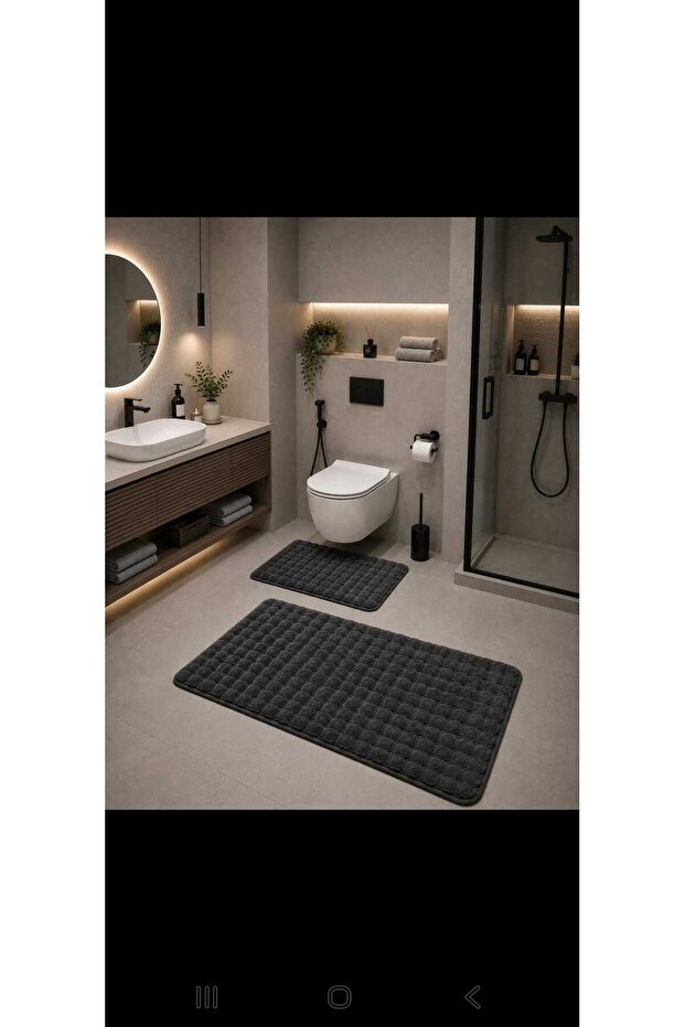 Anthracite Bubble Soft Washable Non-Slip Base Modern Stylish 2-Piece Mat