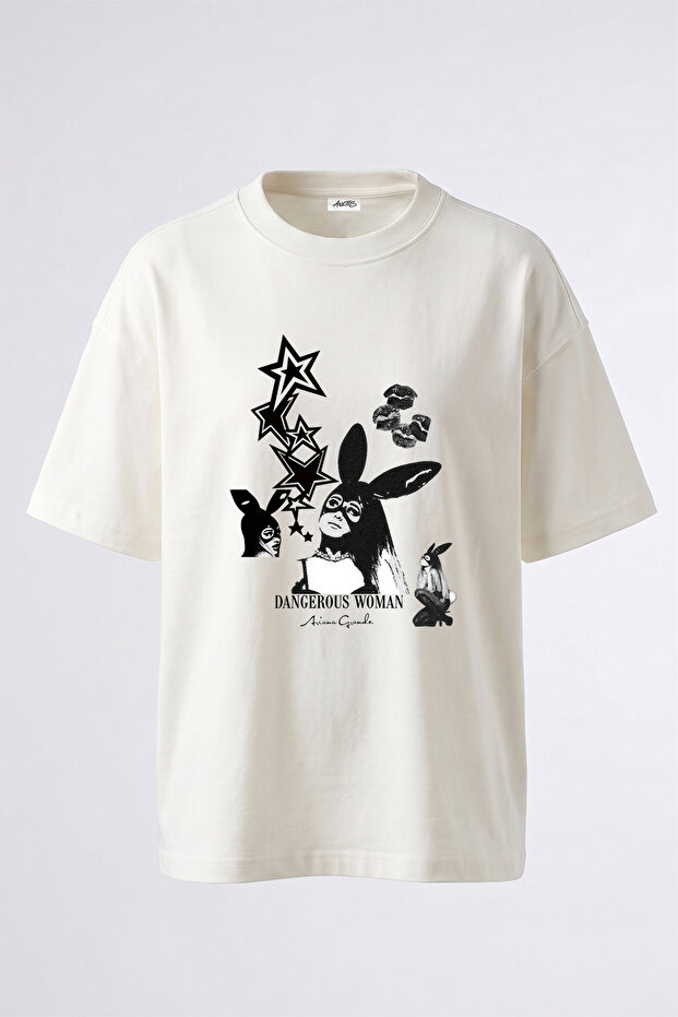 Dangerous Woman_6 Design Printed Oversize White T-Shirt