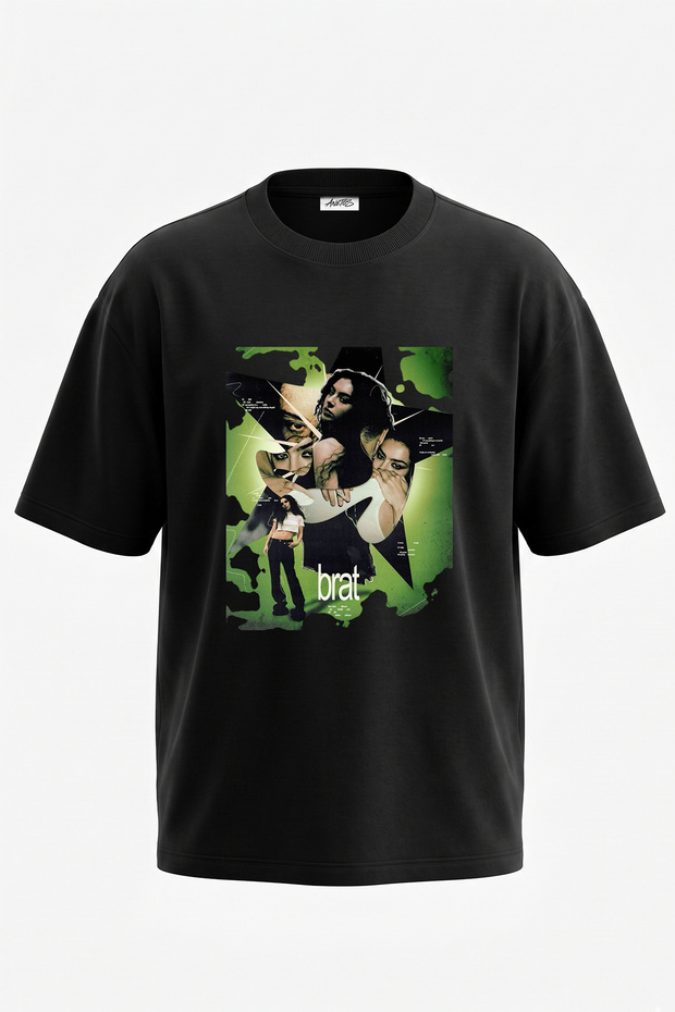 Charli Xcx Brat_2 Design Printed Oversize Black T-Shirt