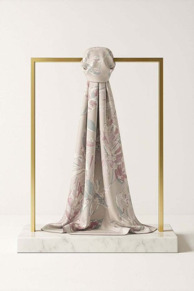 Floral Patterned Cotton Silk Shawl Dg13987-11