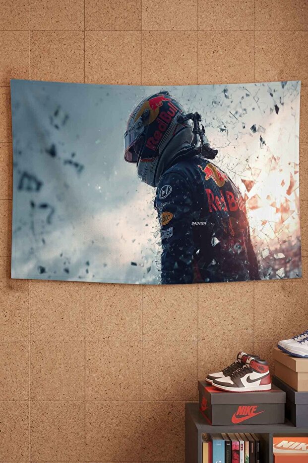 Red Bull Formula 1 Racing Pilot Decorative Wall Covering Wall Tapestry with Broken Glass Effect