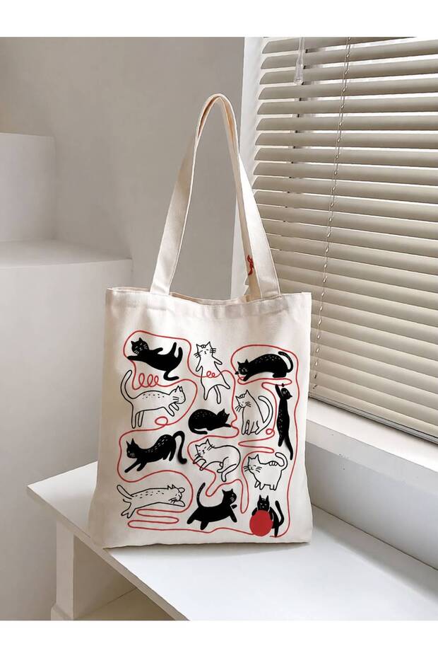 Cat Patterned Cloth Bag, Cat Design Pinterest Tote Bag
