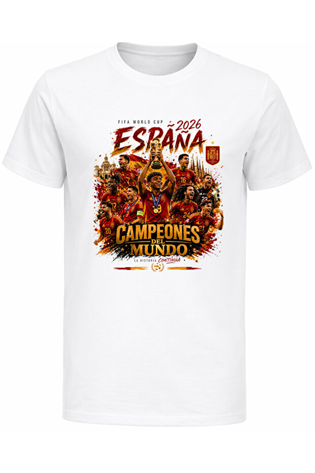 Yamal Holding the Trophy Spanish World Cup 2026 Champions Printed Cotton T-Shirt