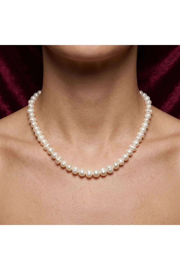Full Row White Ocean Pearl Natural Stone Necklace
