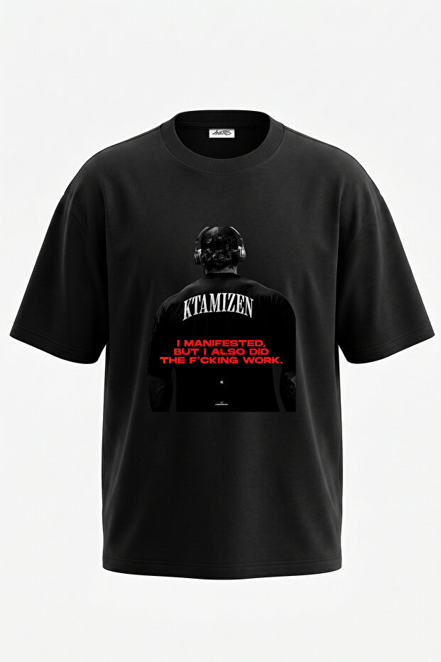 Ktamizen Manifest Design Printed Oversize Black T-Shirt