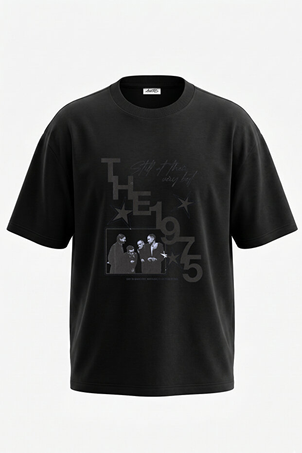 The 1975 Design Printed Oversize Black T-Shirt
