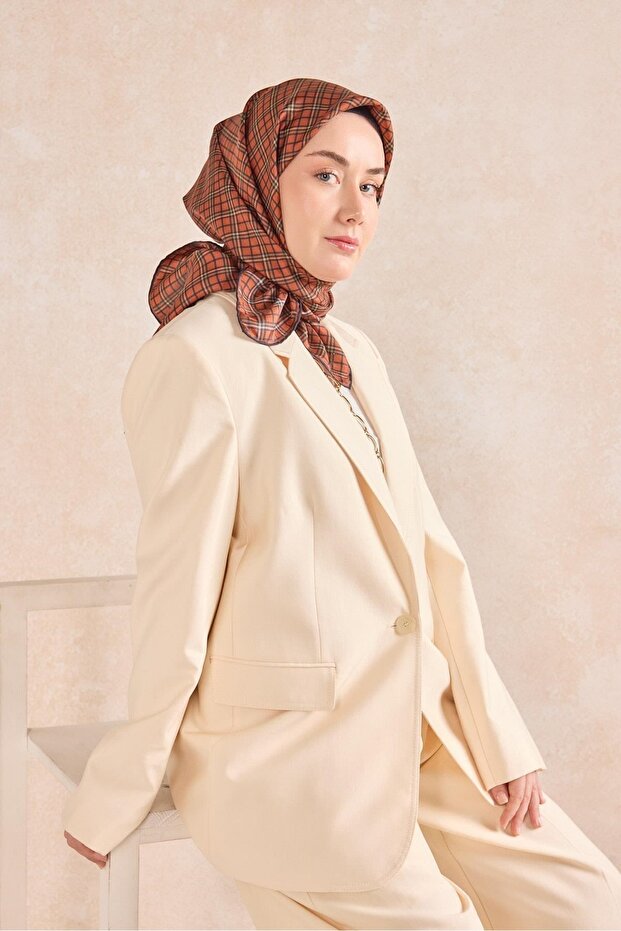 Twill Silk Scarf Plaid Tile