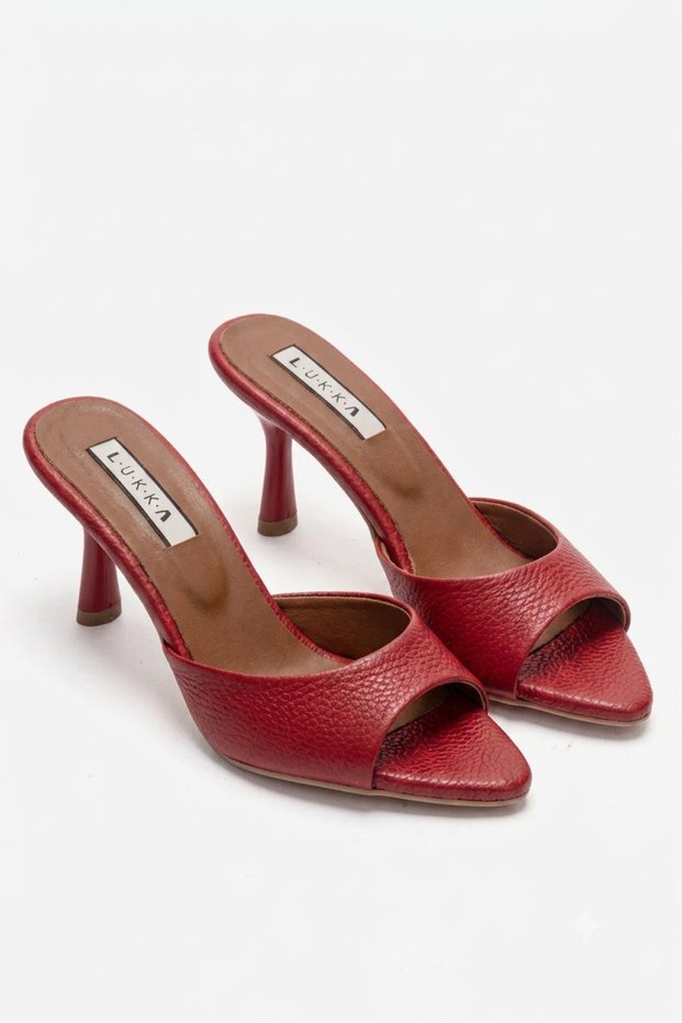 Genuine Leather Aria Women's Red Single-Heeled Slippers