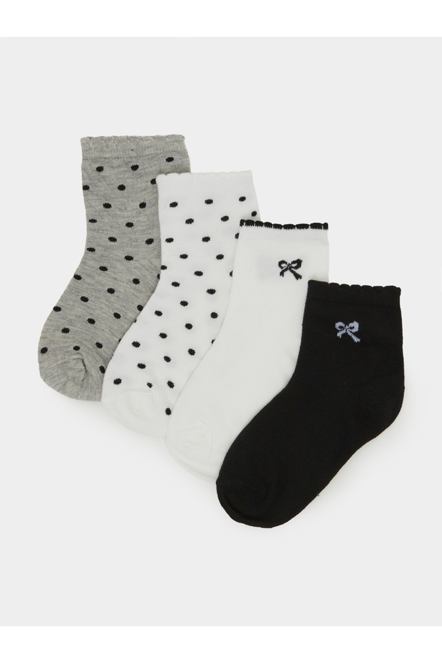 Pack of 4 - Girls Polka Dot Bow Detail Socks
