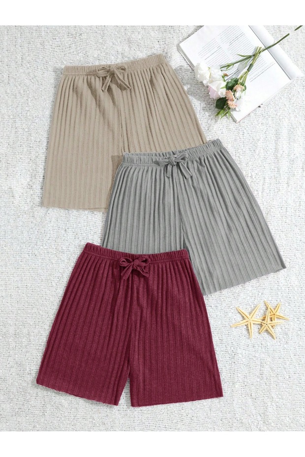 Women's 100% Cotton Ribbed Shorts Pajama Bottoms Set of 3 Comfortable Fit ✅