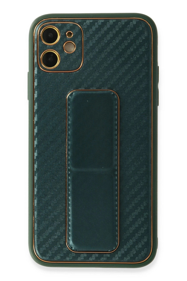 Ilkestor iPhone 12 Case Coco Carbon Stand Cover (125302) - Green