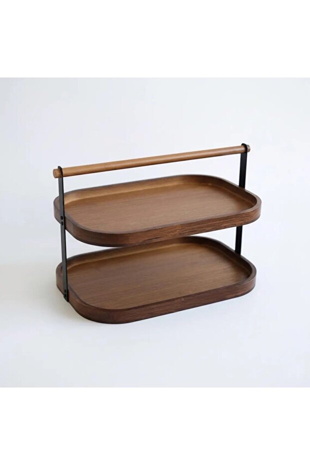 2-Tier Acacia Stand / Serving Dish / Multi-Purpose Organizer – Natural Wood Two-Tier Serving