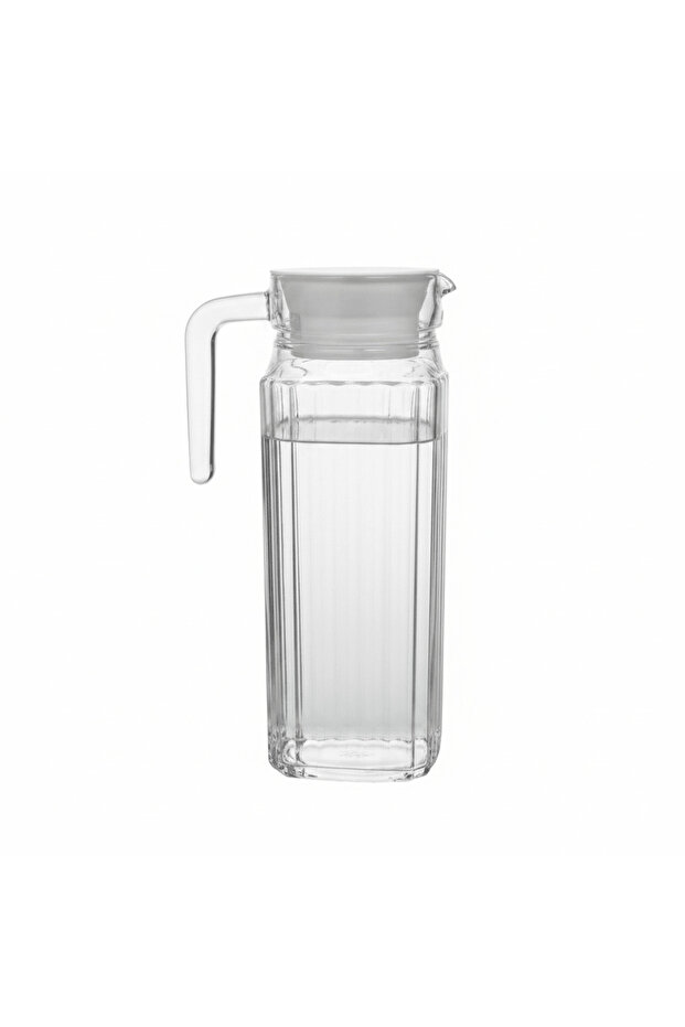 Glass Jug 1 L – Clear Ribbed Design with Lid