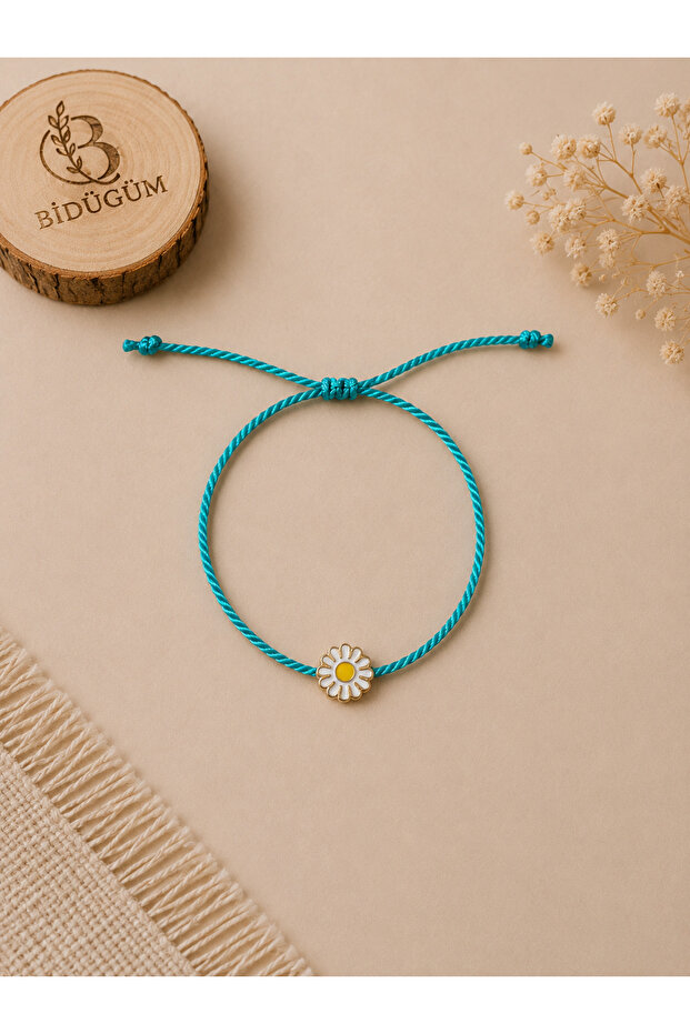 Turquoise String Daisy Figured Handmade Bracelet | Adjustable Minimal Bohemian Women's Bracelet