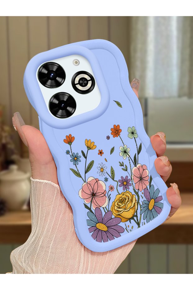 Infinix Smart 8 Plus Compatible Case Camera Protector Blue Silicone Couple Phone Case Floral Pattern