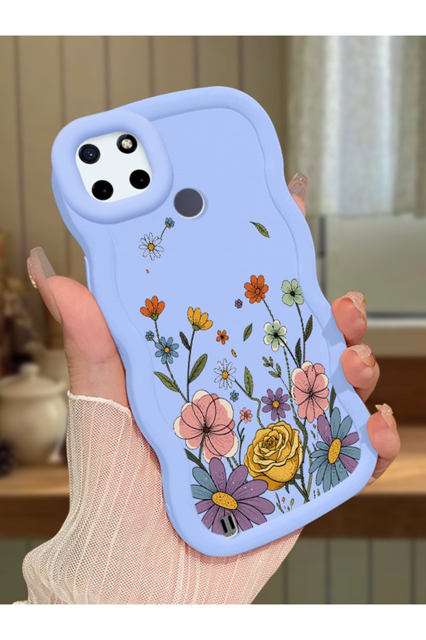 Realme C25Y Compatible Case Camera Protector Blue Silicone Couple Phone Case Floral Pattern