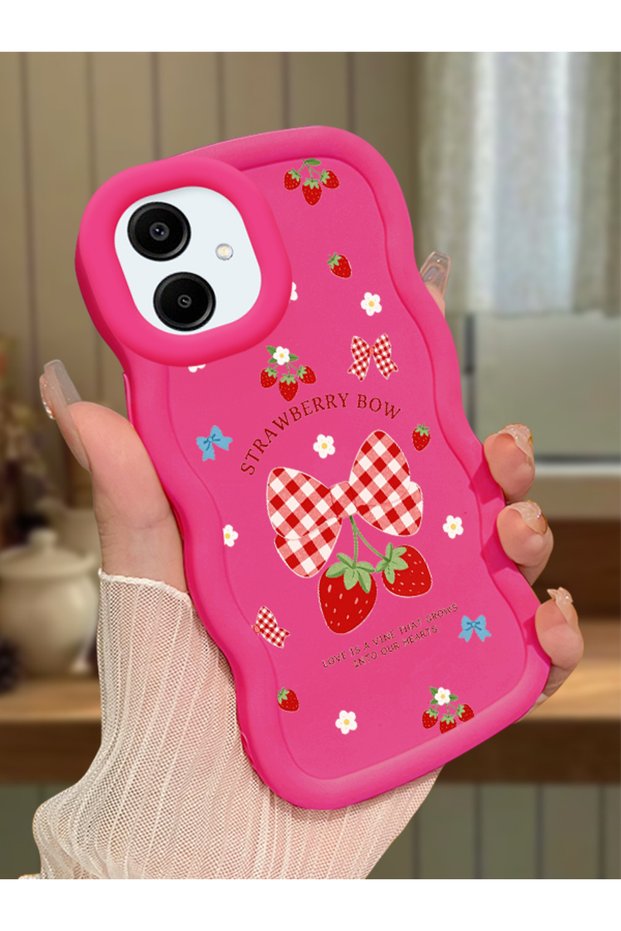 Samsung Galaxy A06 Compatible Case Camera Protector Red Silicone Couple Phone Case Strawberry Pattern