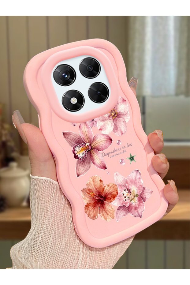 Redmi Note 14 Pro 4g Compatible Case Camera Protector Pink Silicone Couple Phone Case Floral Pattern