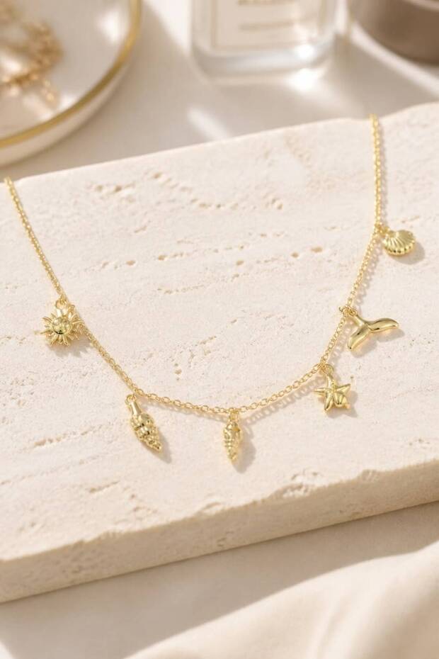 Gold Color Minimal Sea Concept Women's Necklace