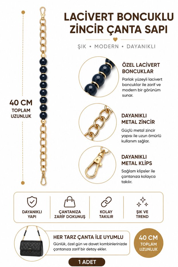 Pearl Beaded Bag Handle 40 cm 1 Piece Metal Clip Bag Strap Bag Accessory