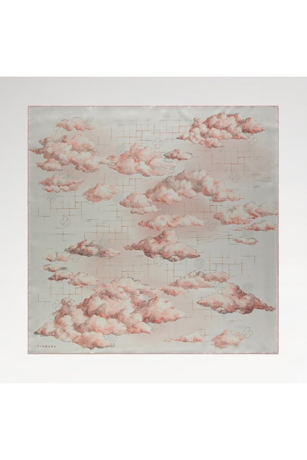 Milano Women's Dance of the Clouds Patterned Tivil Silk Scarf Pink 90X90