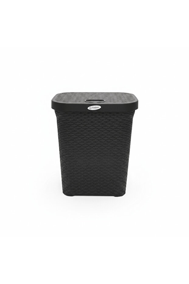 Delta Plastic Laundry Basket with Lid - 55 × 45 × 33 cm - Dark Brown / Grey / Black