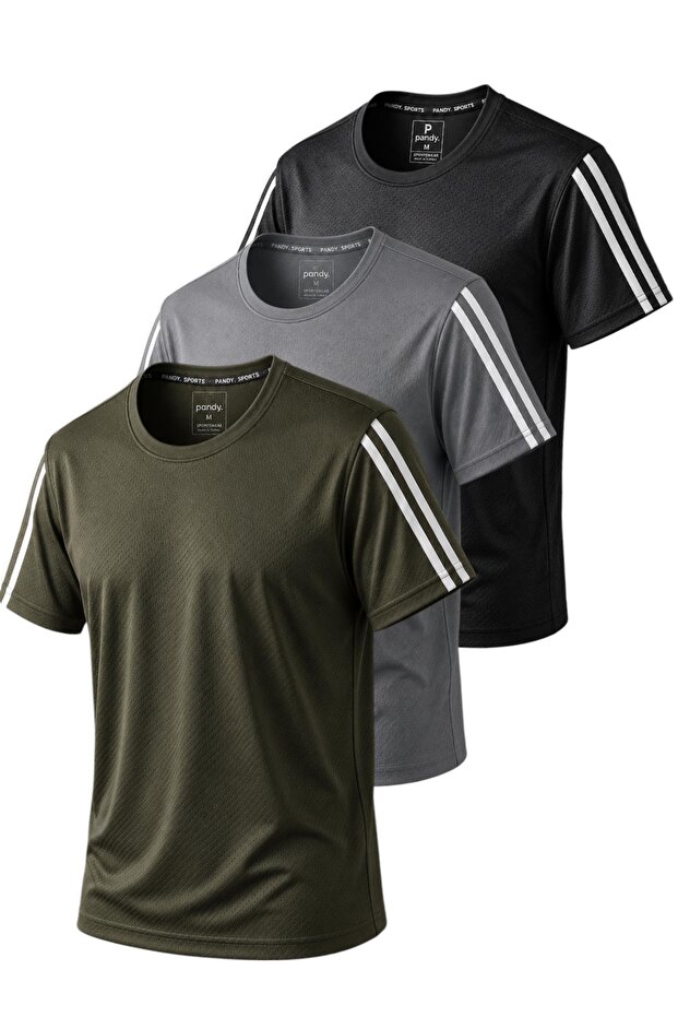 3-Piece Sleeve Stripe Quick Dry Breathable Fabric Sports T-Shirt