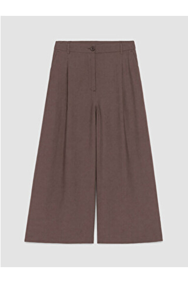 Brown Modal Blend Pleated Women's Fabric Trousers