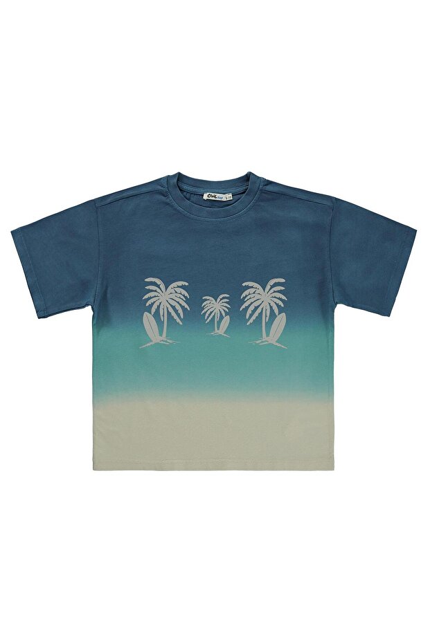 Palm Tree Printed Gradient T-Shirt for 10-13 Year Olds - Green