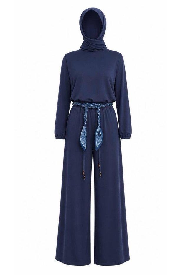 Belted Casual Wide-Leg Comfortable Cut Fabric Trousers Suitable for Hijab Wear