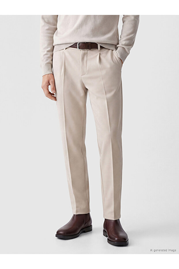 Southblue Beige Regular Fit Men's Pleated Trousers