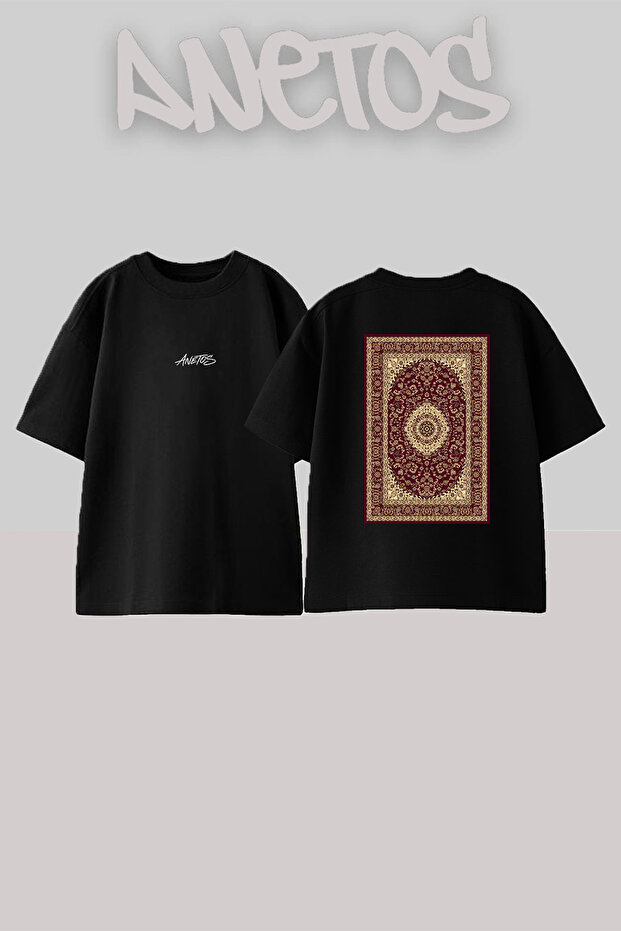 Fars Hali_11 Design Back Printed Cotton Black Oversize T-Shirt