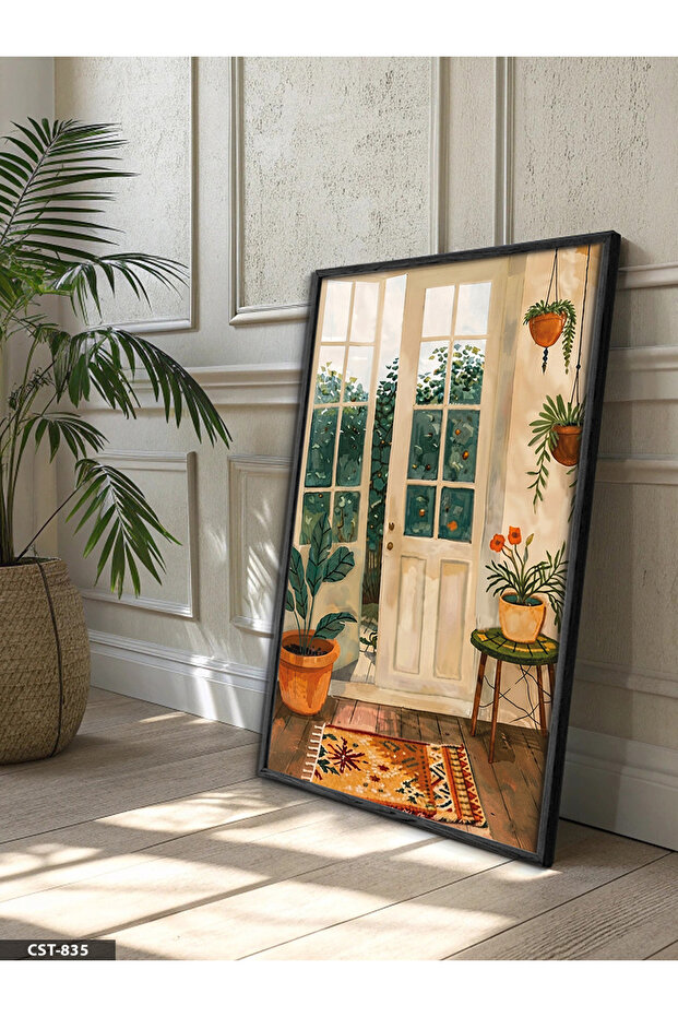 Garden Opening Door with One-Piece Wooden Frame Table