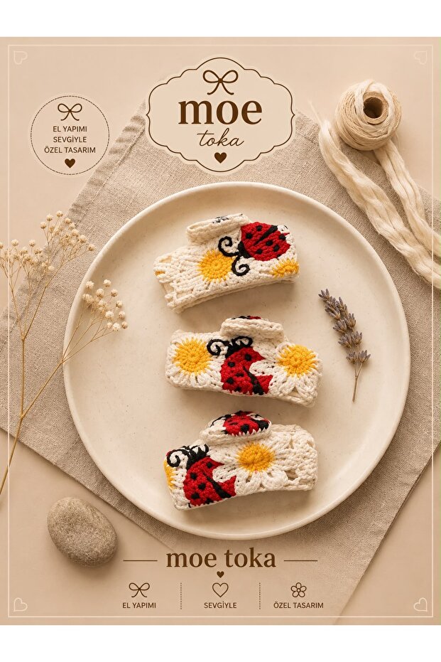 Ladybug and Daisy Motif Hand Knitted Cotton Lace Mixed Color 11 cm Bohemian Latch Buckle