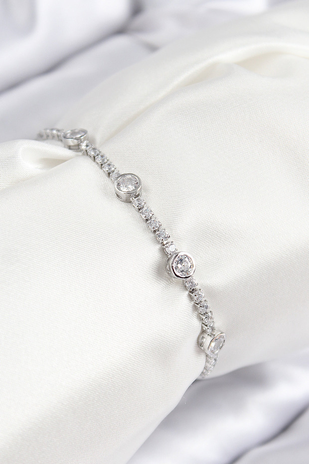 Brass Zircon Stone Circle Model Silver Color Elevator Women's Bracelet