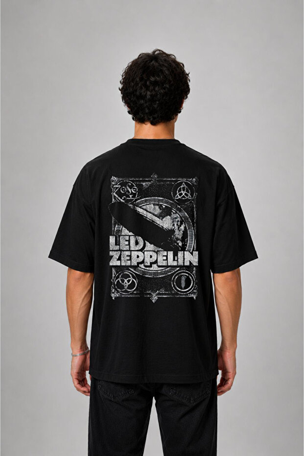 Led Zeppellin Printed Oversize Cotton Black T-Shirt