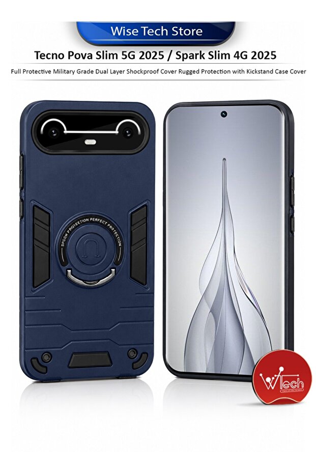 Tecno Pova Slim 5G 2025 / Spark Slim 4G 2025 Full Protective Military Grade Dual Layer Shockproof Cover Rugged Protection with Kickstand Case Cover