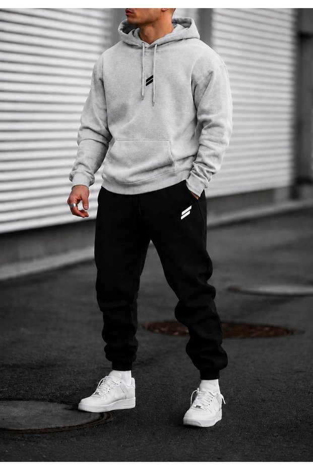 Men's Double Stripe Hooded Tracksuit Set