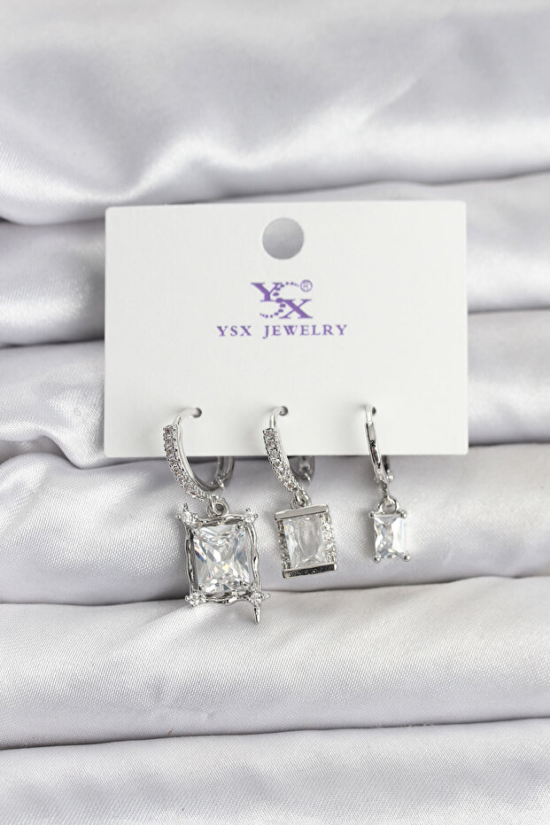Silver Color Zircon Stone Women's Earrings