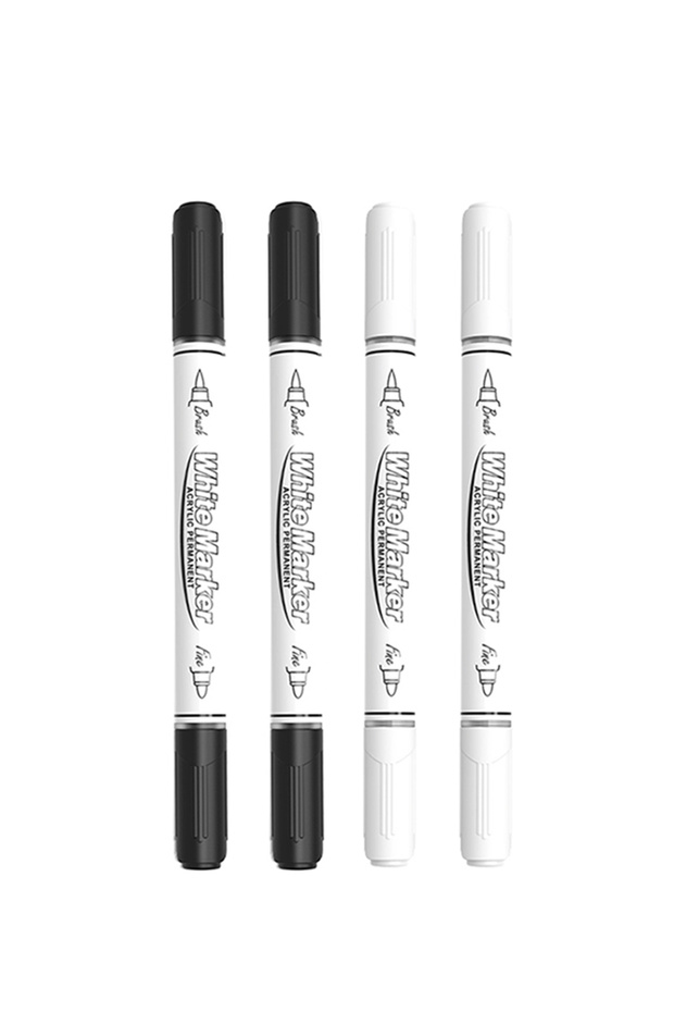 2black 2white Black/White Large Capacity Dual Tip Permanent Acrylic Paint Pen for Art Supplies Fabr