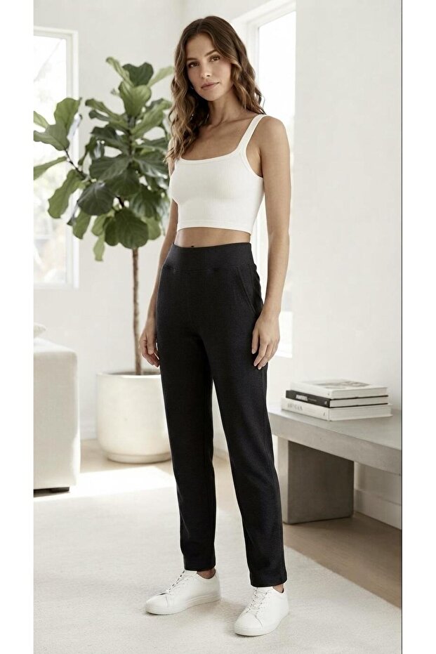 Oroverde Classic Woman Pants Thick Elastic Lycra Trousers with Pockets