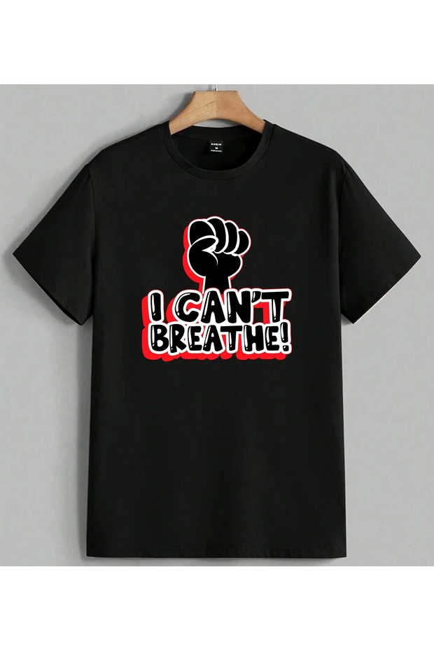 I Can'T Breathe Fist Gesture Printed Unisex Oversize T-Shirt Black