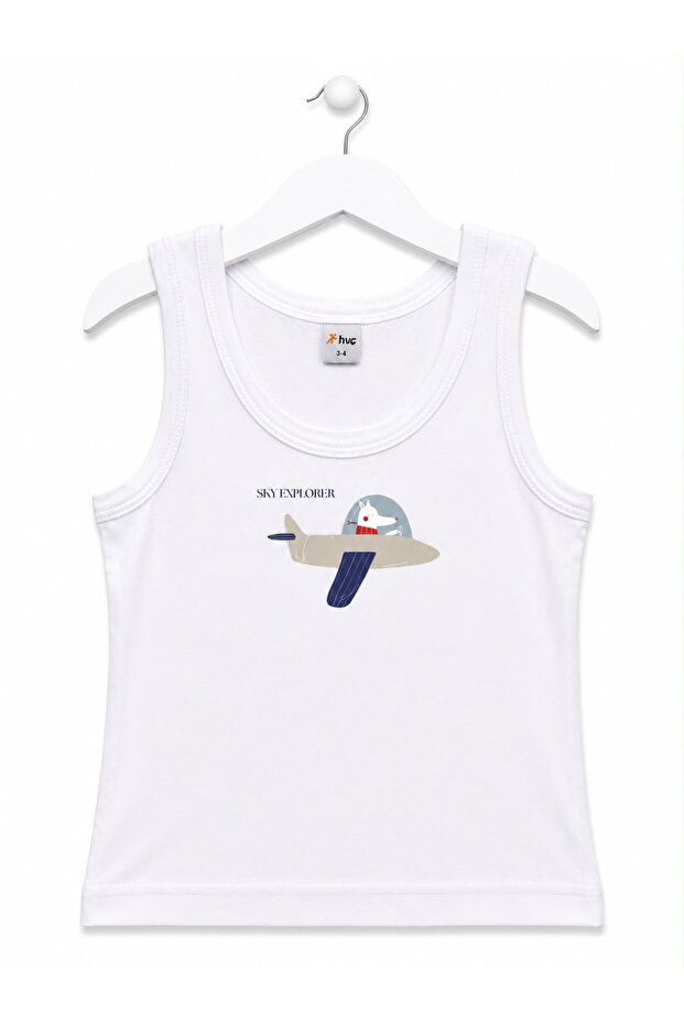 Boy's Printed 100% Cotton Thick Strap Undershirt White Soft Textured (1-14 Years Old)