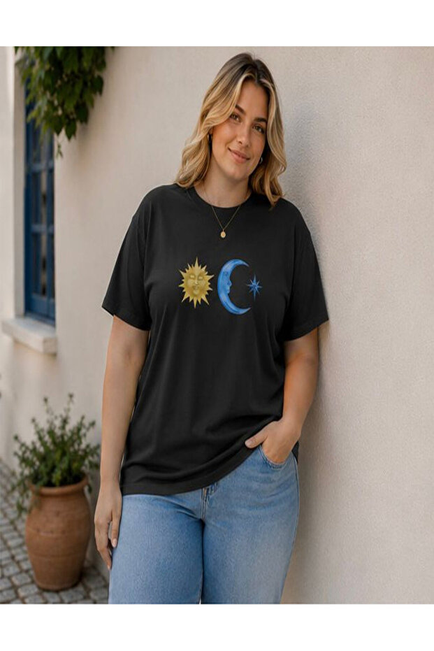Your Name Is Big Size Basic Moon - Sun Digital Printed T-Shirt