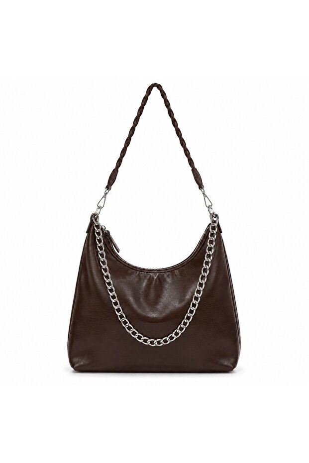 Just Polo Original Women's Loose Soft Leather Chain Accessory 3 Pieces with Strap Options Brown