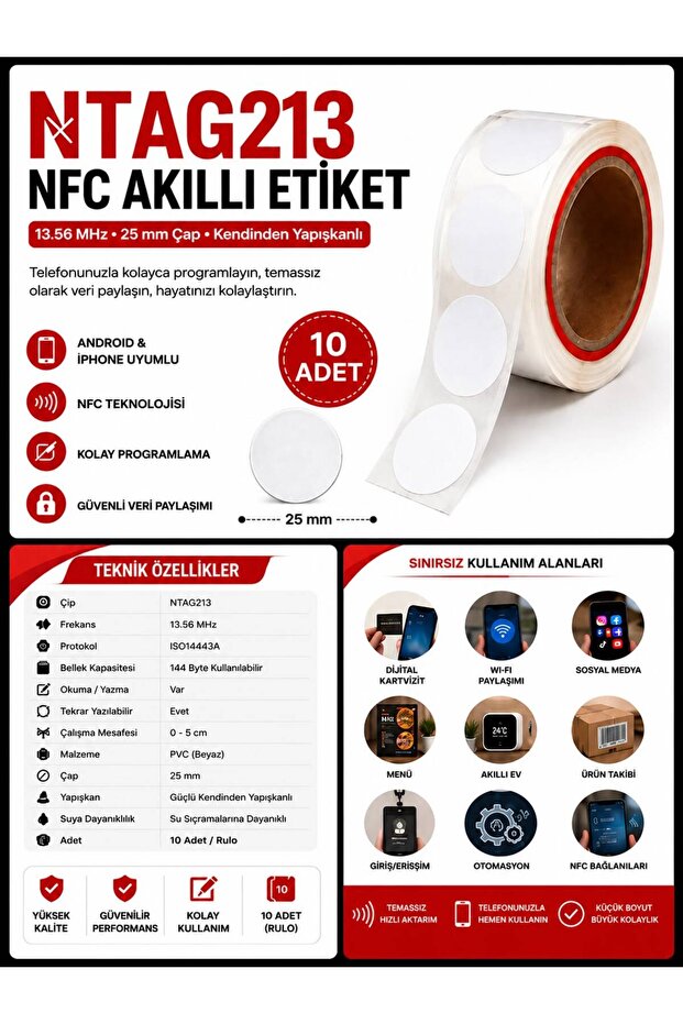 Ntag213 Nfc Codeable Unlocked Adhesive 25mm Smart Tag-10 Pcs